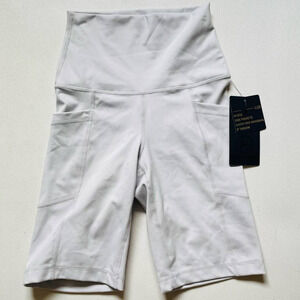 NWT 90 Degree Reflex Lux Light Gray Hi Rise Side Pocket Bike Shorts • Size XS 🗣